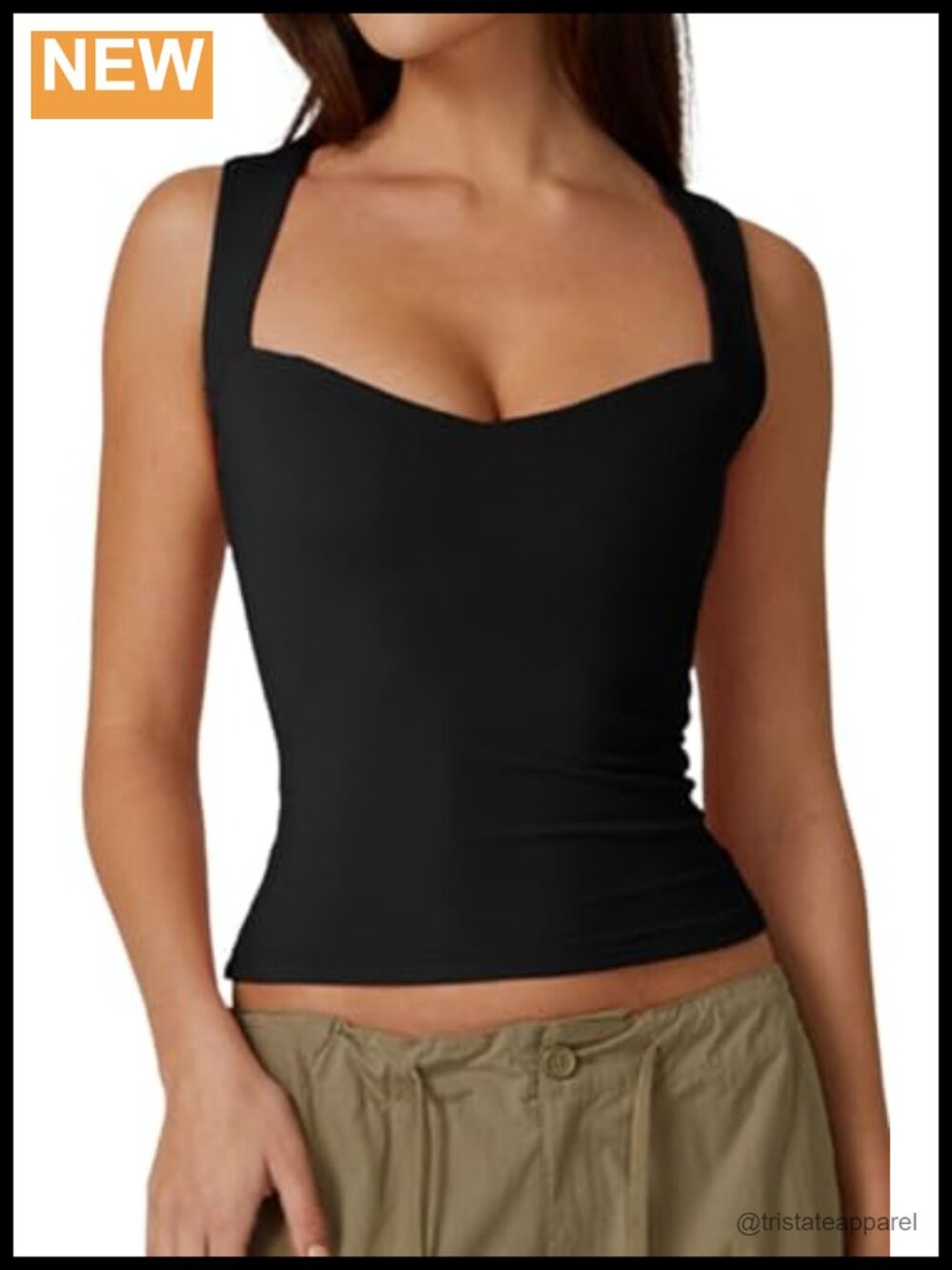 QINSEN Sweetheart Neck Sleeveless Crop Tank Top Slim Fit Casual Summer Top